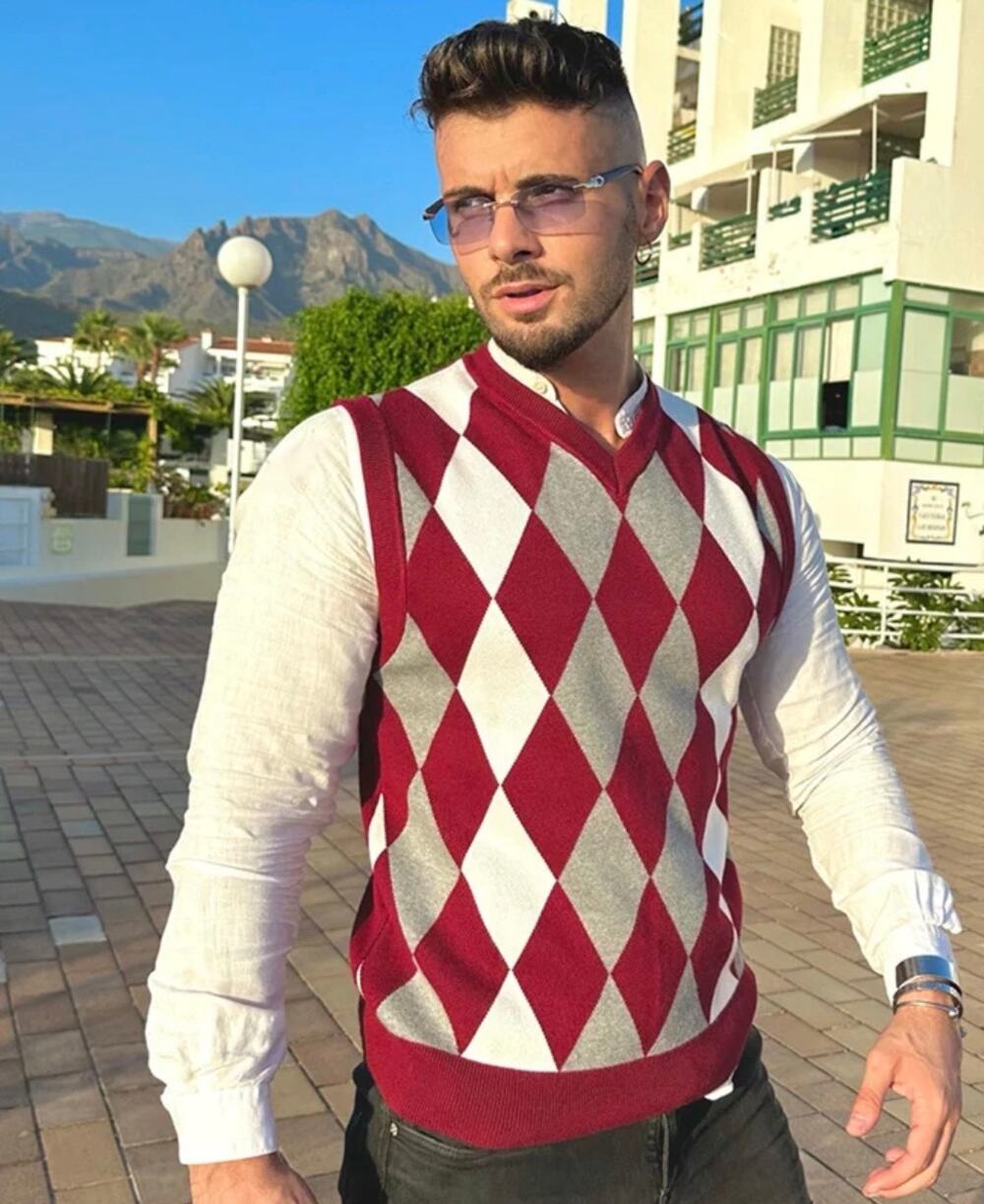 COOFANDY Mens Argyle Sweater Vest V Neck Knit Diamond Pattern Pullover Size 2XL